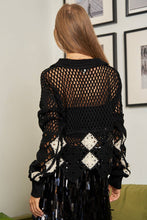 Load image into Gallery viewer, CROCHET V NECK LONG SLEEVE KNIT SWEATER TOP-Black-SALE
