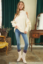 Load image into Gallery viewer, SOLID TURTLE NECK CUTOUT LONG SLEEVE SWEATER: Cream SALE
