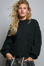 Load image into Gallery viewer, Pol Clothing - Mock Neck Balloon Sleeve Cable Knit Pullover Sweater : Black
