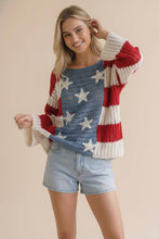 Load image into Gallery viewer, Haptics - Plus Long Sleeve Star and Stripe Crochet Sweater: Red/White/Blue / 3X
