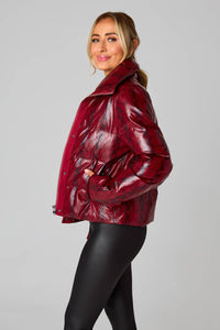 Addison Red Snake Puffer Jacket: in red black