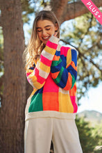 Load image into Gallery viewer, PLUS LIGHT WEIGHT CHECKERBOARD PULLOVER SWEATER: NEON MULTI
