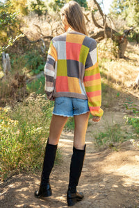 PLUS LIGHT WEIGHT CHECKERBOARD PULLOVER SWEATER: Beige Multi