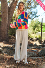 Load image into Gallery viewer, PLUS LIGHT WEIGHT CHECKERBOARD PULLOVER SWEATER: NEON MULTI
