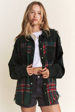 Load image into Gallery viewer, FRAYED CORDUROY/PLAID COLORBLOCK COLLARED JACKET: Red
