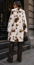 Load image into Gallery viewer, Cowgirl Luxe Faux Fur Coat: Cow Print

