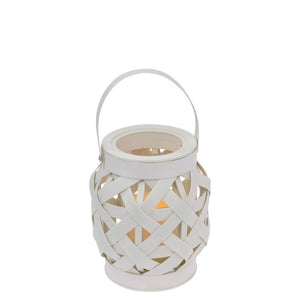 Small White Basketweave Lantern W Led Soy Candle