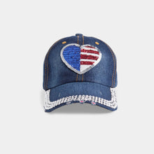 Load image into Gallery viewer, One Nation Hat | 4th of July: Denim heart bling
