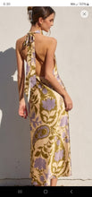 Load image into Gallery viewer, Halter dress with purple paisley effect
