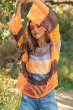 Load image into Gallery viewer, STRIPED WIDE OPENING SLEEVE PULLOVER COVER UP TOP: Beige Multi-SALE
