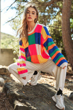 Load image into Gallery viewer, LIGHT WEIGHT CHECKERBOARD PULLOVER SWEATER TOP-neon multi
