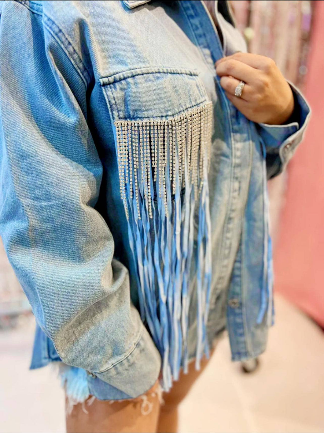 Tyra Double Fringe Dazzle Premium Denim