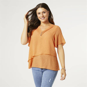 Loretta V-Neck with Tier in Tangerine-SALE