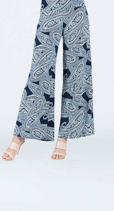 Paisely palazzo pant: White/navy-SALE