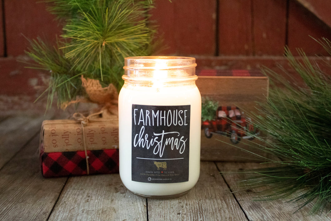 Farmhouse christmas candle in 13oz Mason Jar