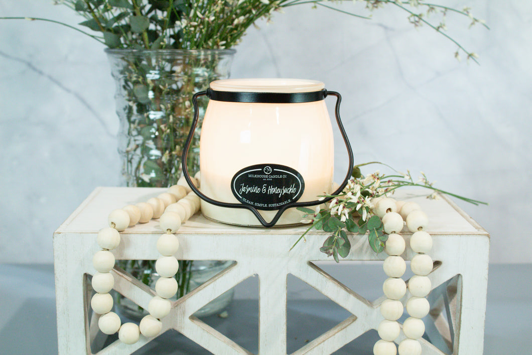 Jasmine & Honeysuckle in 16 oz creamry butter candle jar