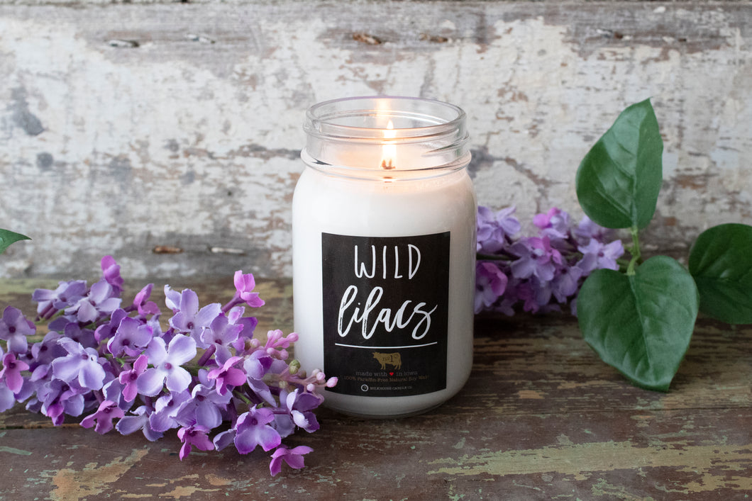 Wild Lilas candle scent in 13oz mason jar