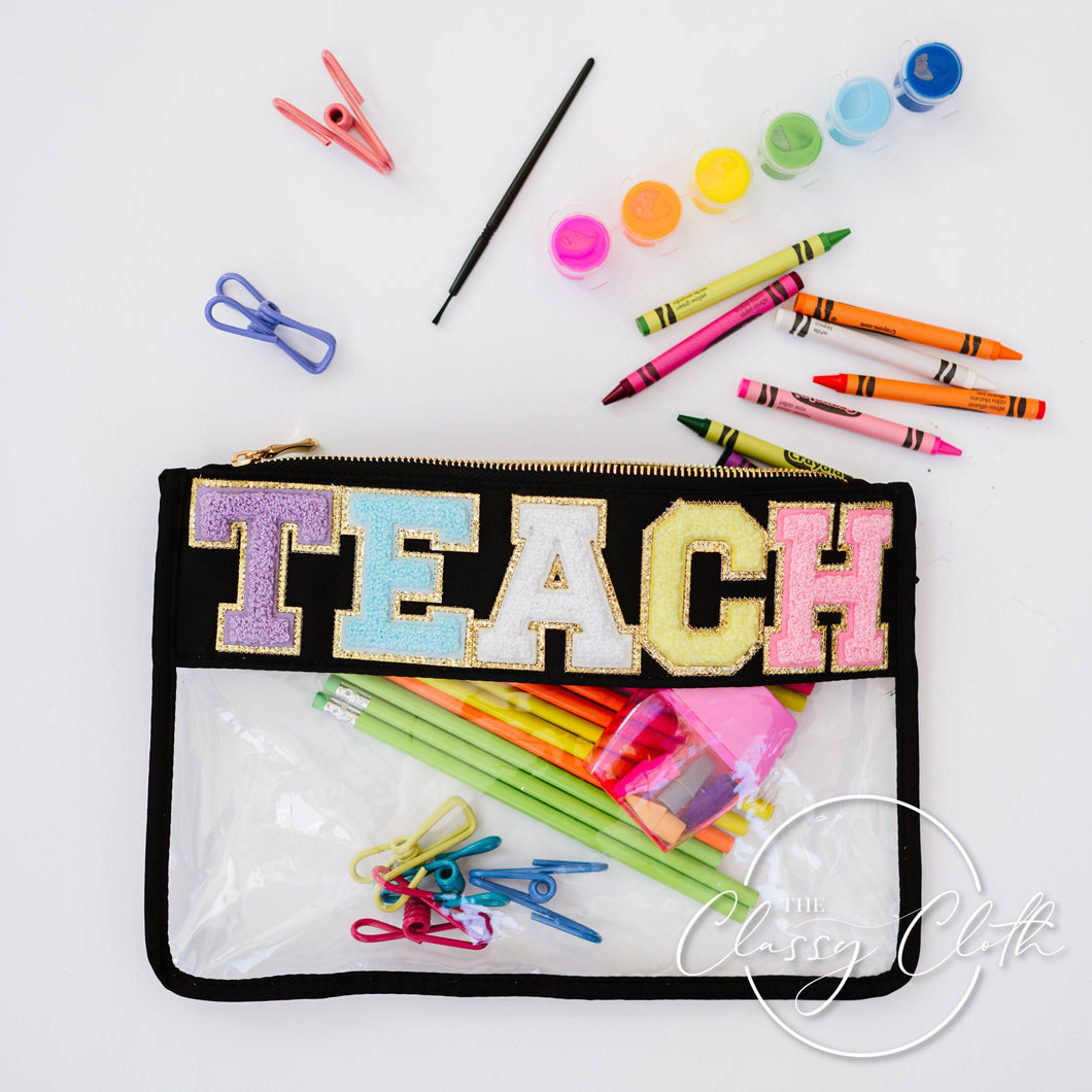 The Classy Cloth - Chenille Letter Clear Pouch - TEACH ETA NOV 21
