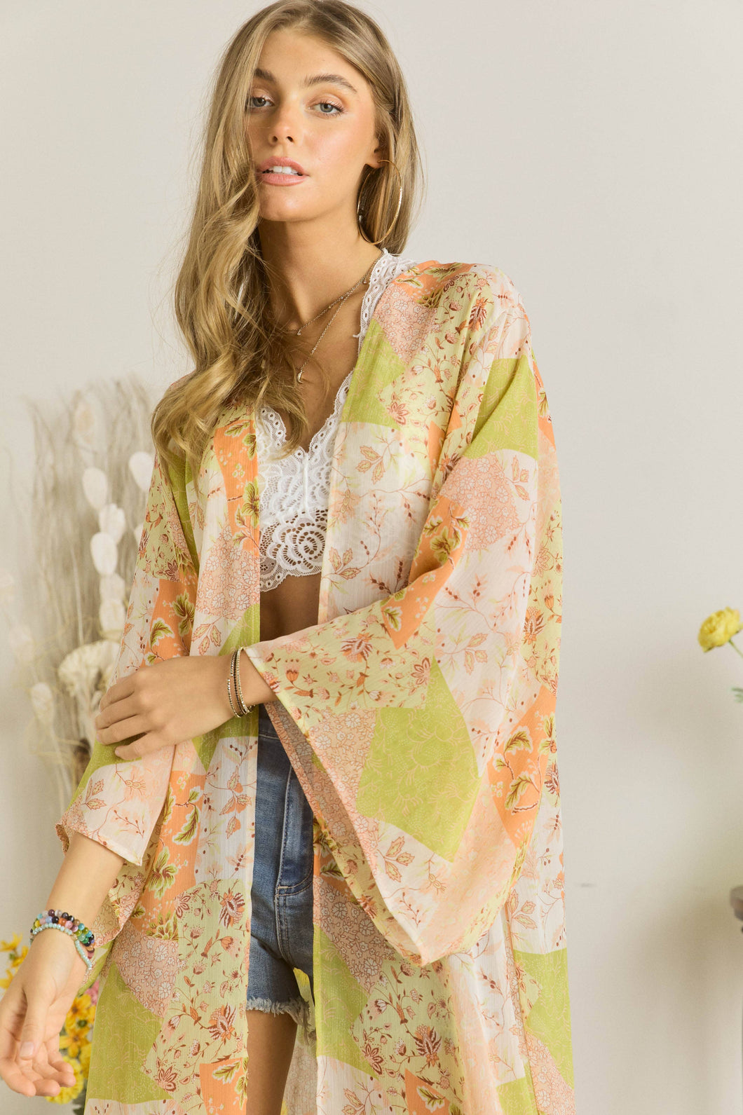 Floral Print light weigh Kimono long duster-SALE