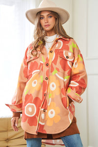 RETRO FLORAL PRINTED BUTTON FRONT SHACKET JACKET-SALE