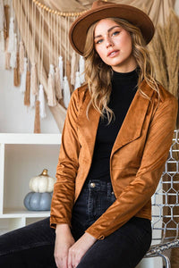 WATERFALL FAUX SUEDE OVER HIP LENGTH JACKET-SALE