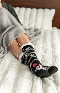 The Classy Cloth - Non-Slip Sherpa Lined Socks - Puppy Love Black RTS